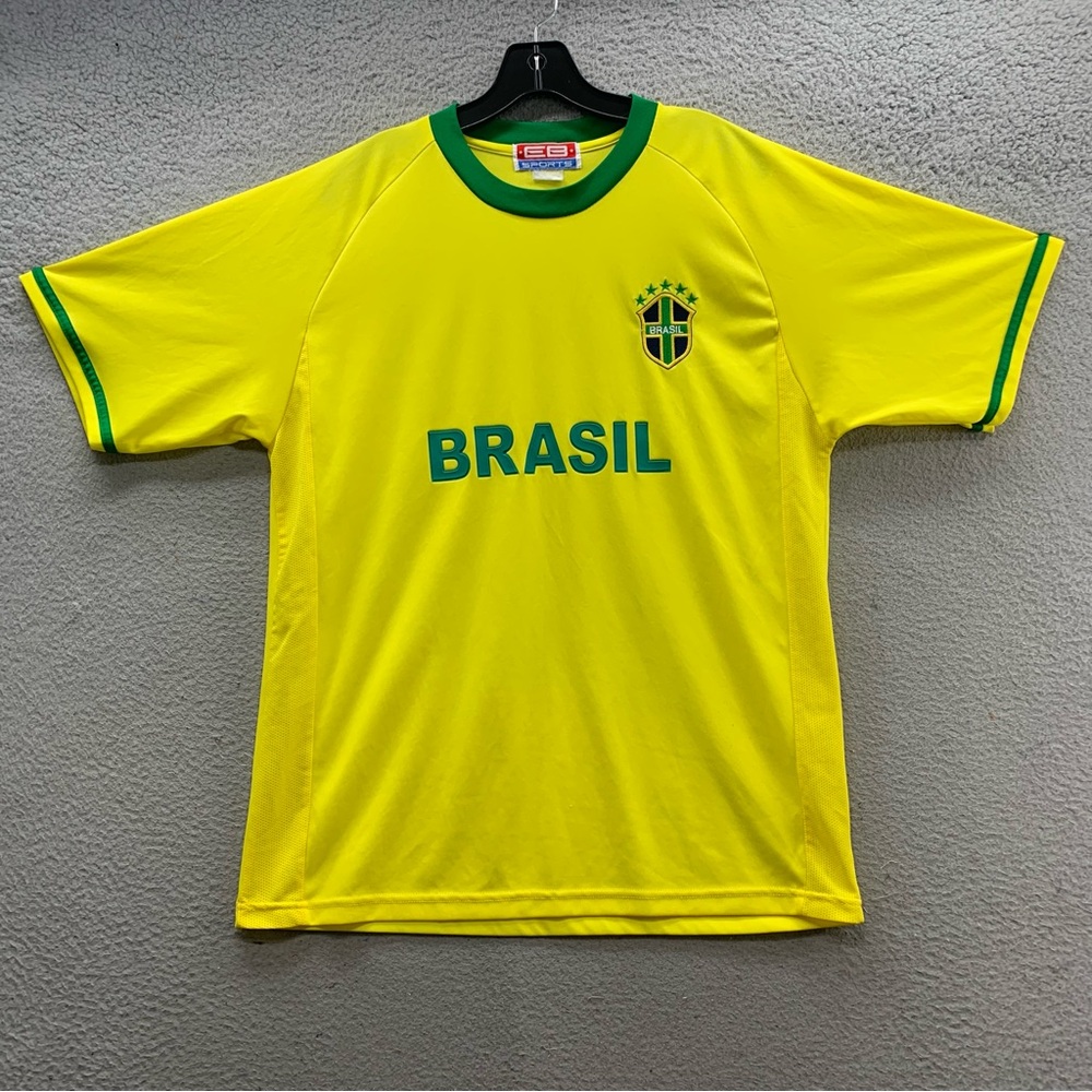 Brazil World Cup Soccer Shirt EB Sports Brand Yellow Green Logo Men’s Size L
